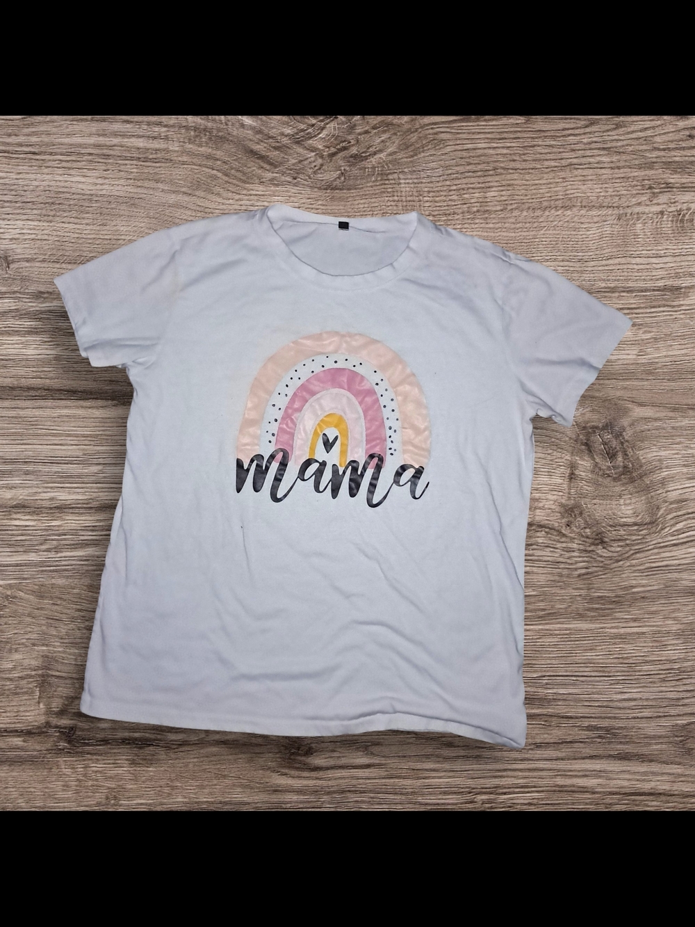 Mama Graphic Tee in White with Multi-Color Rainbow